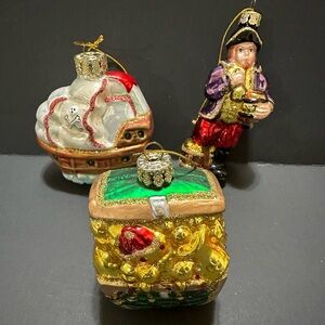 Pirate Theme Glass Ornaments, set of 3 Rare, Vintage